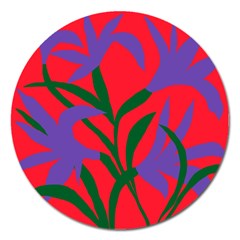 Purple Flower Red Background Magnet 5  (round)