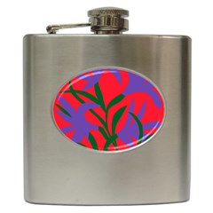 Purple Flower Red Background Hip Flask (6 Oz) by Mariart