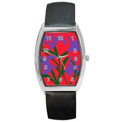 Purple Flower Red Background Barrel Style Metal Watch by Mariart