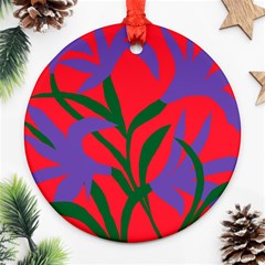 Purple Flower Red Background Round Ornament (two Sides) by Mariart