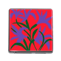 Purple Flower Red Background Memory Card Reader (square) by Mariart