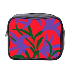 Purple Flower Red Background Mini Toiletries Bag 2-side