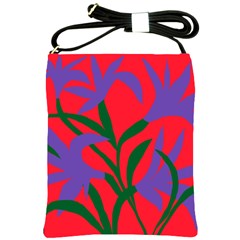 Purple Flower Red Background Shoulder Sling Bags by Mariart