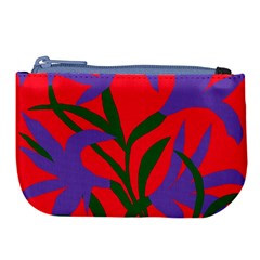 Purple Flower Red Background Large Coin Purse