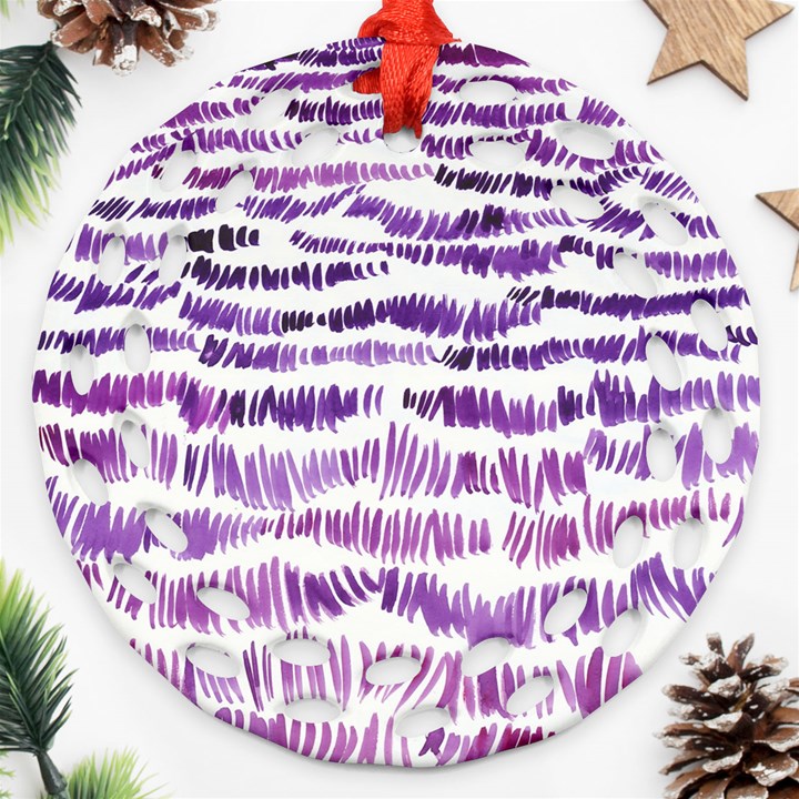 Original Feather Opaque Color Purple Round Filigree Ornament (Two Sides)