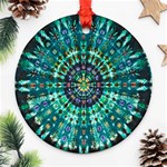 Peacock Throne Flower Green Tie Dye Kaleidoscope Opaque Color Ornament (Round) Front