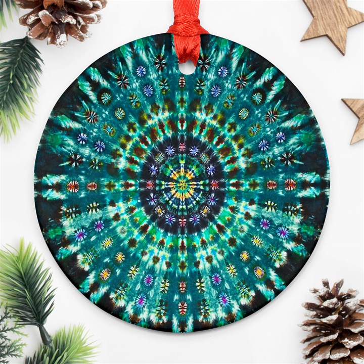 Peacock Throne Flower Green Tie Dye Kaleidoscope Opaque Color Ornament (Round)