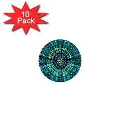 Peacock Throne Flower Green Tie Dye Kaleidoscope Opaque Color 1  Mini Buttons (10 Pack) 