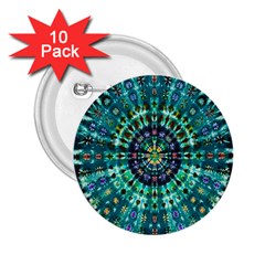 Peacock Throne Flower Green Tie Dye Kaleidoscope Opaque Color 2 25  Buttons (10 Pack) 