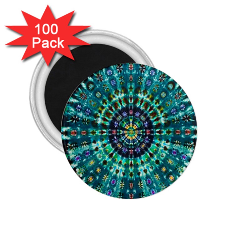 Peacock Throne Flower Green Tie Dye Kaleidoscope Opaque Color 2.25  Magnets (100 pack) 