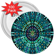 Peacock Throne Flower Green Tie Dye Kaleidoscope Opaque Color 3  Buttons (100 Pack) 