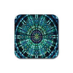 Peacock Throne Flower Green Tie Dye Kaleidoscope Opaque Color Rubber Coaster (square) 