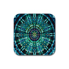 Peacock Throne Flower Green Tie Dye Kaleidoscope Opaque Color Rubber Square Coaster (4 Pack)  by Mariart