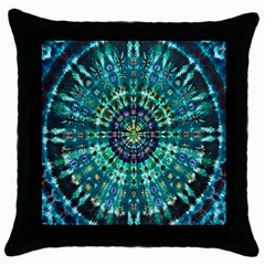 Peacock Throne Flower Green Tie Dye Kaleidoscope Opaque Color Throw Pillow Case (black) by Mariart