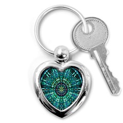 Peacock Throne Flower Green Tie Dye Kaleidoscope Opaque Color Key Chains (heart) 