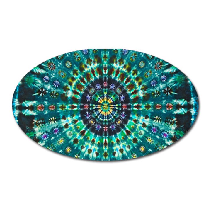 Peacock Throne Flower Green Tie Dye Kaleidoscope Opaque Color Oval Magnet