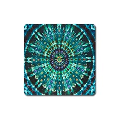 Peacock Throne Flower Green Tie Dye Kaleidoscope Opaque Color Square Magnet