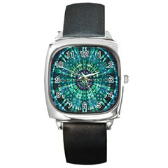 Peacock Throne Flower Green Tie Dye Kaleidoscope Opaque Color Square Metal Watch by Mariart