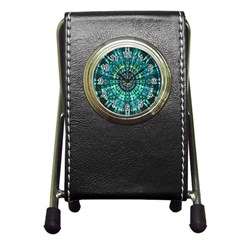 Peacock Throne Flower Green Tie Dye Kaleidoscope Opaque Color Pen Holder Desk Clocks by Mariart