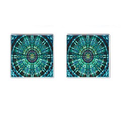 Peacock Throne Flower Green Tie Dye Kaleidoscope Opaque Color Cufflinks (square) by Mariart