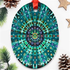 Peacock Throne Flower Green Tie Dye Kaleidoscope Opaque Color Oval Ornament (two Sides) by Mariart