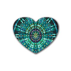 Peacock Throne Flower Green Tie Dye Kaleidoscope Opaque Color Heart Coaster (4 Pack) 