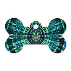 Peacock Throne Flower Green Tie Dye Kaleidoscope Opaque Color Dog Tag Bone (one Side) by Mariart