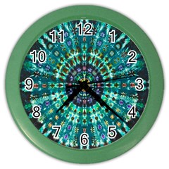 Peacock Throne Flower Green Tie Dye Kaleidoscope Opaque Color Color Wall Clocks by Mariart