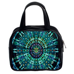 Peacock Throne Flower Green Tie Dye Kaleidoscope Opaque Color Classic Handbags (2 Sides)