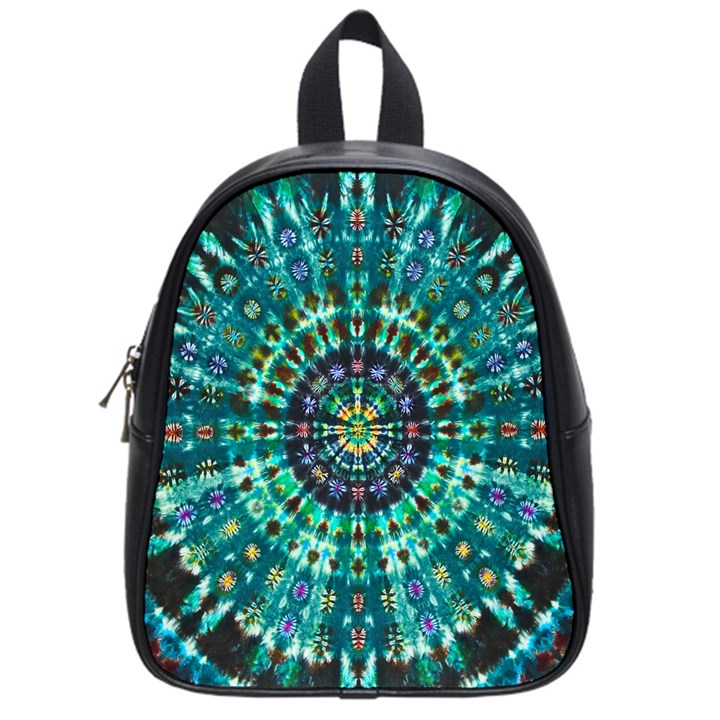 Peacock Throne Flower Green Tie Dye Kaleidoscope Opaque Color School Bags (Small) 