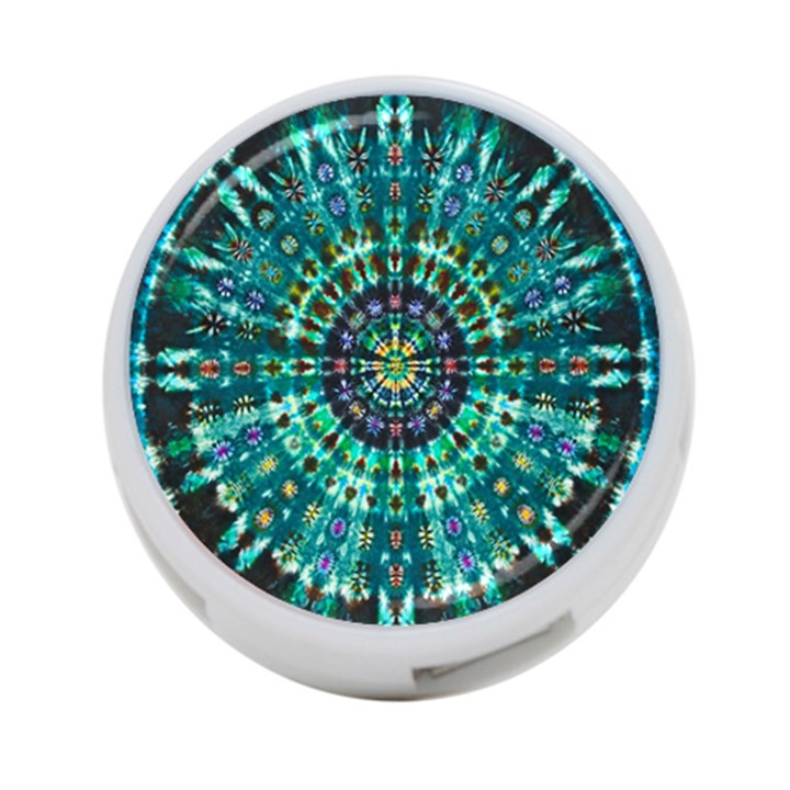 Peacock Throne Flower Green Tie Dye Kaleidoscope Opaque Color 4-Port USB Hub (One Side)