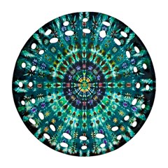 Peacock Throne Flower Green Tie Dye Kaleidoscope Opaque Color Ornament (round Filigree) by Mariart