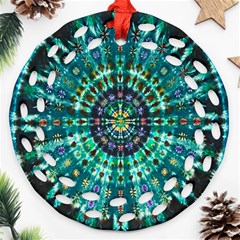 Peacock Throne Flower Green Tie Dye Kaleidoscope Opaque Color Round Filigree Ornament (two Sides)