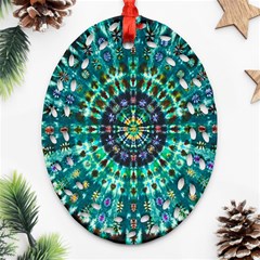 Peacock Throne Flower Green Tie Dye Kaleidoscope Opaque Color Ornament (oval Filigree) by Mariart