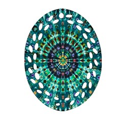 Peacock Throne Flower Green Tie Dye Kaleidoscope Opaque Color Oval Filigree Ornament (two Sides) by Mariart