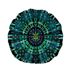 Peacock Throne Flower Green Tie Dye Kaleidoscope Opaque Color Standard 15  Premium Round Cushions