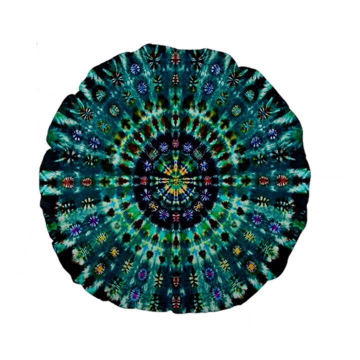 Peacock Throne Flower Green Tie Dye Kaleidoscope Opaque Color Standard 15  Premium Round Cushions