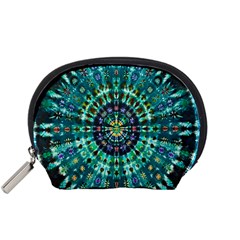 Peacock Throne Flower Green Tie Dye Kaleidoscope Opaque Color Accessory Pouches (small)  by Mariart