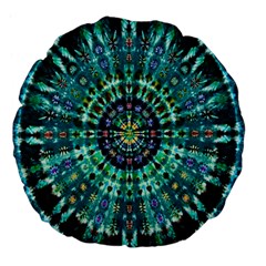 Peacock Throne Flower Green Tie Dye Kaleidoscope Opaque Color Large 18  Premium Flano Round Cushions by Mariart