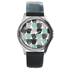 Sugar Blue Fabric Polka Dots Circle Round Metal Watch by Mariart