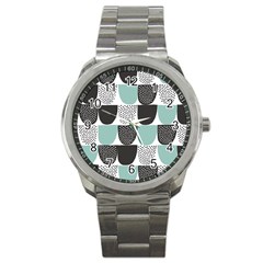 Sugar Blue Fabric Polka Dots Circle Sport Metal Watch by Mariart