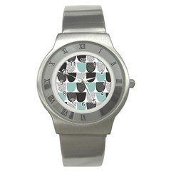 Sugar Blue Fabric Polka Dots Circle Stainless Steel Watch by Mariart