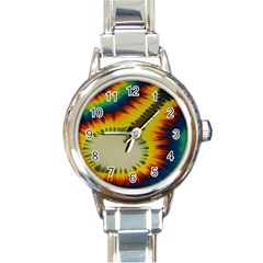 Red Blue Yellow Green Medium Rainbow Tie Dye Kaleidoscope Opaque Color Round Italian Charm Watch by Mariart