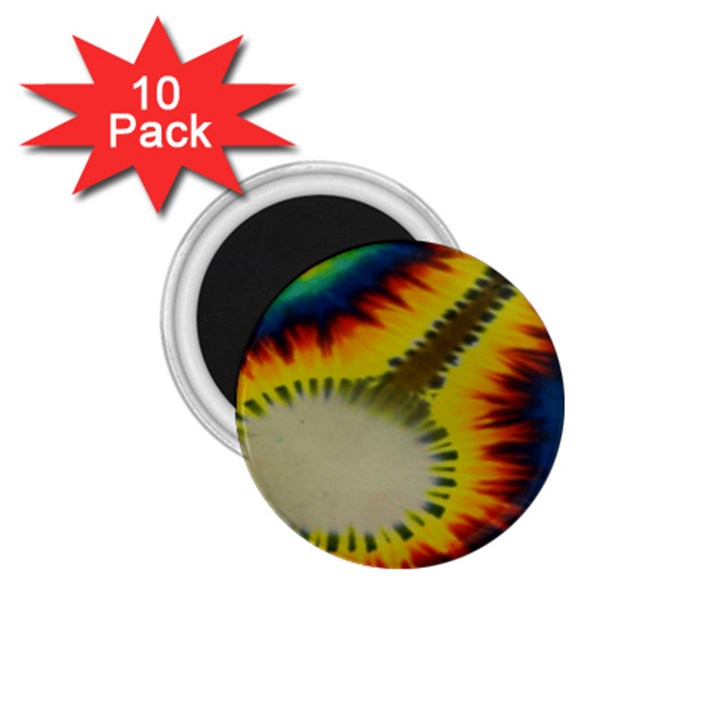 Red Blue Yellow Green Medium Rainbow Tie Dye Kaleidoscope Opaque Color 1.75  Magnets (10 pack) 