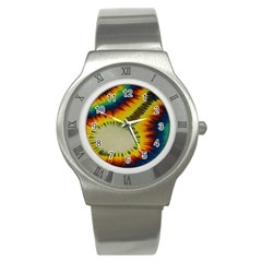 Red Blue Yellow Green Medium Rainbow Tie Dye Kaleidoscope Opaque Color Stainless Steel Watch