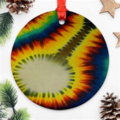 Red Blue Yellow Green Medium Rainbow Tie Dye Kaleidoscope Opaque Color Round Ornament (two Sides)