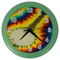 Red Blue Yellow Green Medium Rainbow Tie Dye Kaleidoscope Opaque Color Color Wall Clocks by Mariart