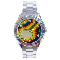 Red Blue Yellow Green Medium Rainbow Tie Dye Kaleidoscope Opaque Color Stainless Steel Analogue Watch by Mariart