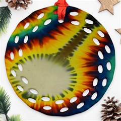 Red Blue Yellow Green Medium Rainbow Tie Dye Kaleidoscope Opaque Color Round Filigree Ornament (two Sides) by Mariart