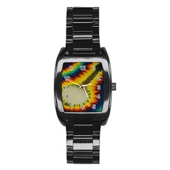 Red Blue Yellow Green Medium Rainbow Tie Dye Kaleidoscope Opaque Color Stainless Steel Barrel Watch by Mariart